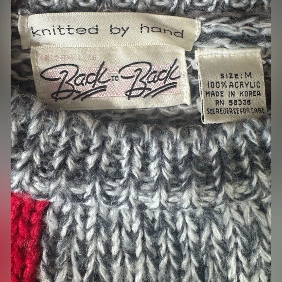 Back To Back Hand Knit Funky 80s Geometric 80s Retro Sweater Vintage | Size L - Picture 4 of 6